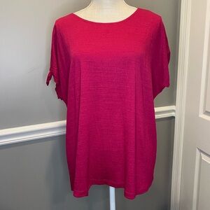 Max Studio Pink Short Sleeve Top 1X New with Tags Textured Ties on Sleeves